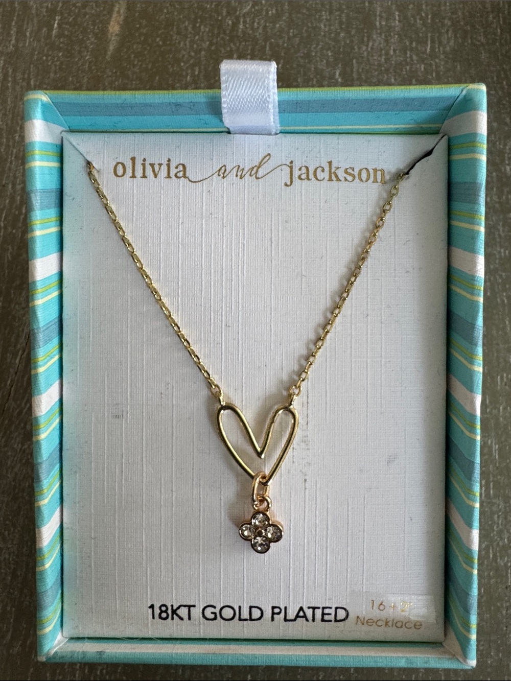 Olivia and Jackson Gold Heart Pendant Necklace with Crystal Flower Charm